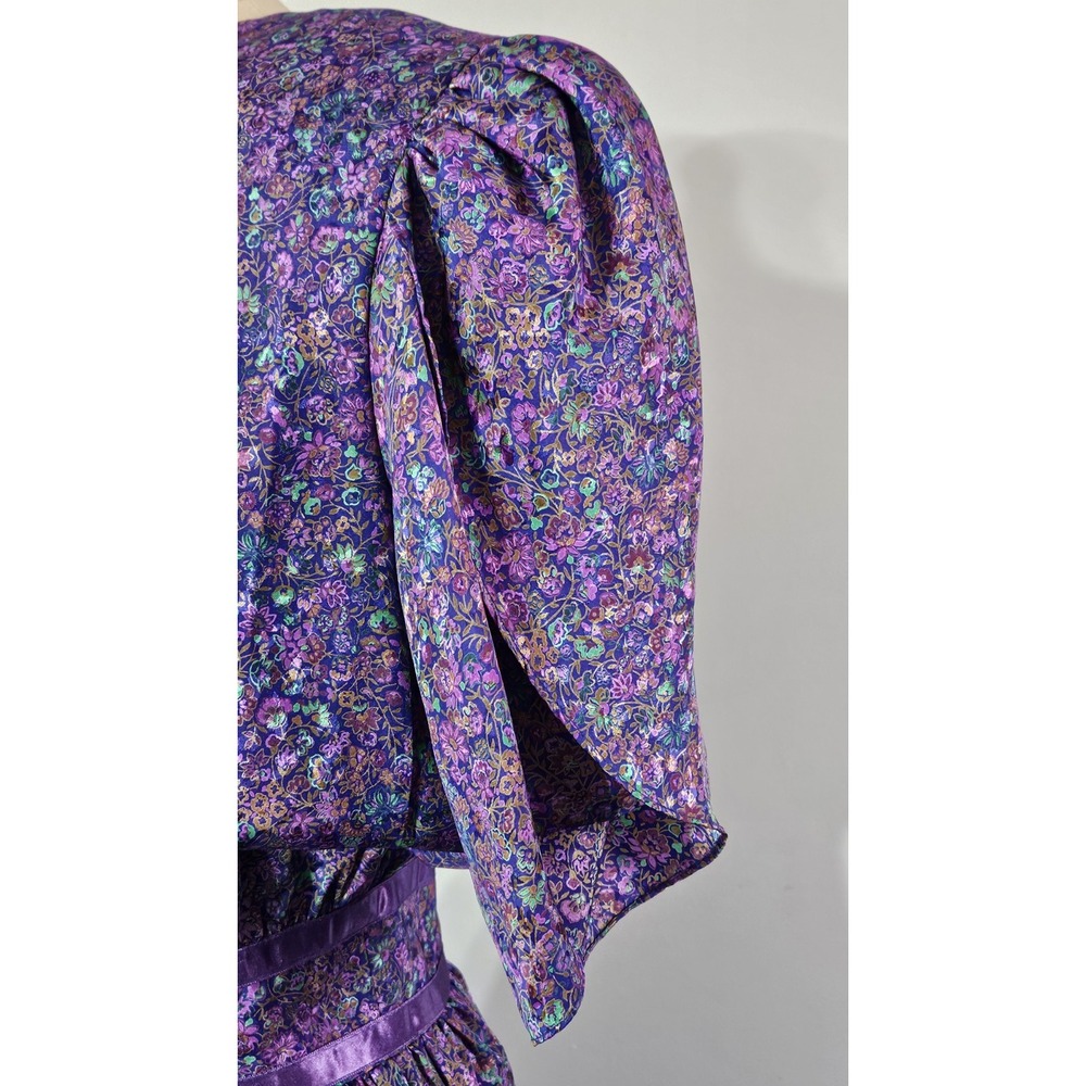 Maggy Boutique Vintage 80s Purple & Green Short Sleeve Midi Dress Size 8 - Picture 6 of 13